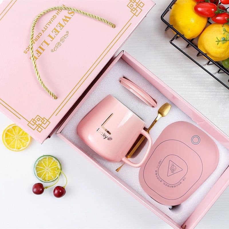 Four-Piece Set 55°C Constant Temperature Cup Warm Cup Creative Gift Practical Electric Heating Cup Auto Heating Water Cup Thermos Cup