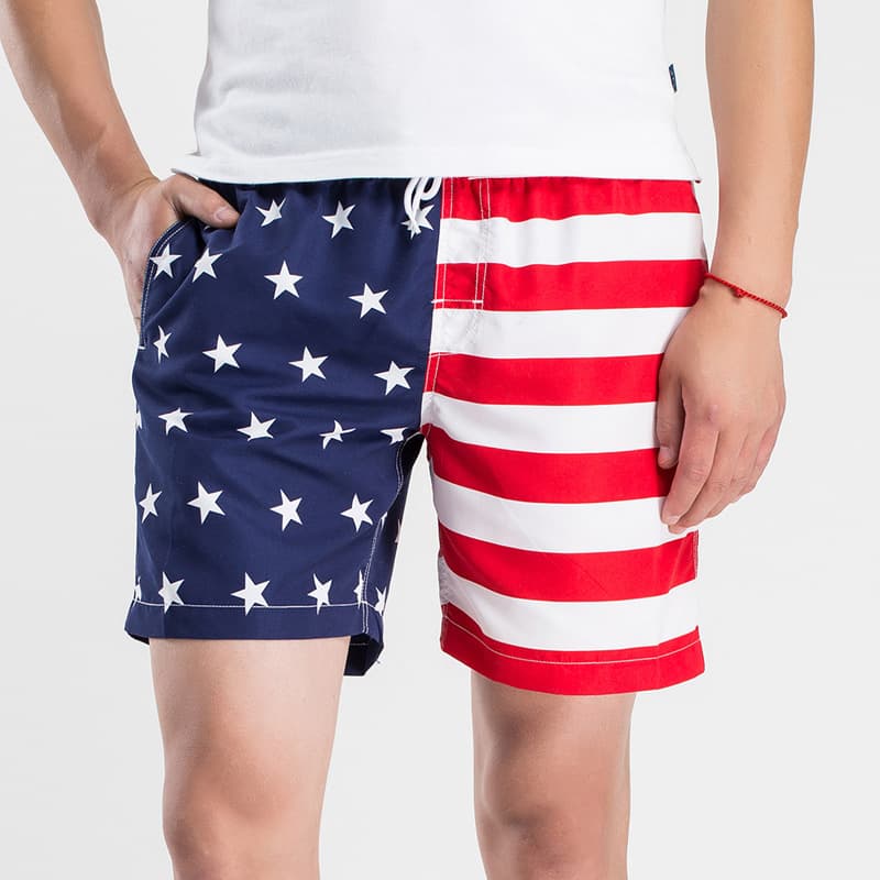 Men's Summer Flag Solid Color Casual Beach Shorts Quick Dry Large Size Comfortable Loose Fit Swimming Trunks