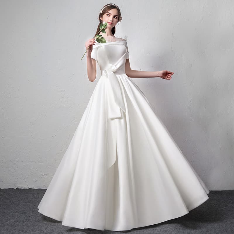 Satin Wedding Dress 2025 New Summer Bride White Simple Princess One-Shoulder Slimming Wedding Gown