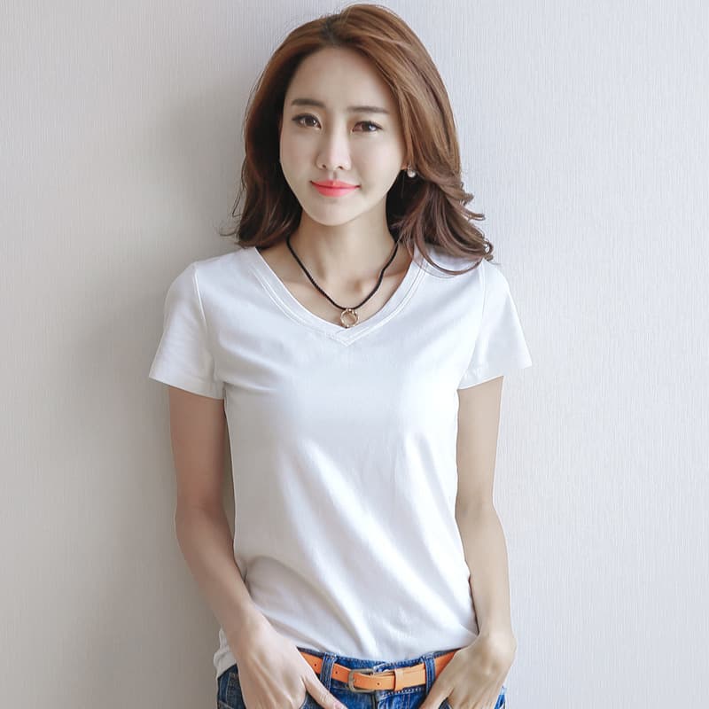 Korean Style Short Sleeve T-Shirt for Women, Summer New Slim Fit Cotton Round Neck Top, Versatile Basic