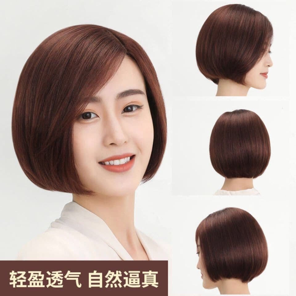 Wig Women's Bobo Full Head Cover Realistic Partial Long Hair Round Face Student Cyber-red Inner Clavicle Full Top Hair Cover
