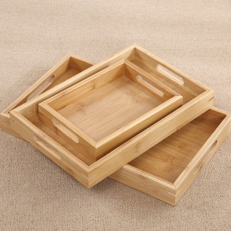 Japanese Style Bamboo Wood Tray Tea Tray Rectangular Bamboo Tea Water Tray Wooden BBQ Tray Simple Solid Wood Tray