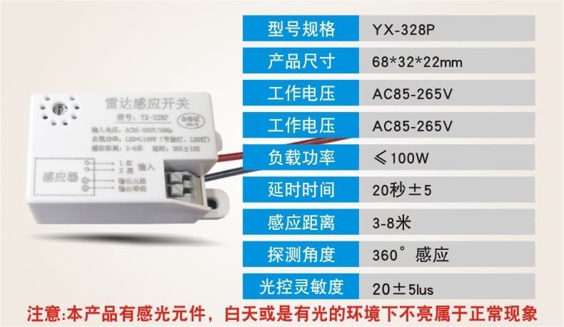 Human Sensor Wide Voltage Ceiling Panel Light Downlight Sound-Activated Radar Infrared Probe Sensor Switch