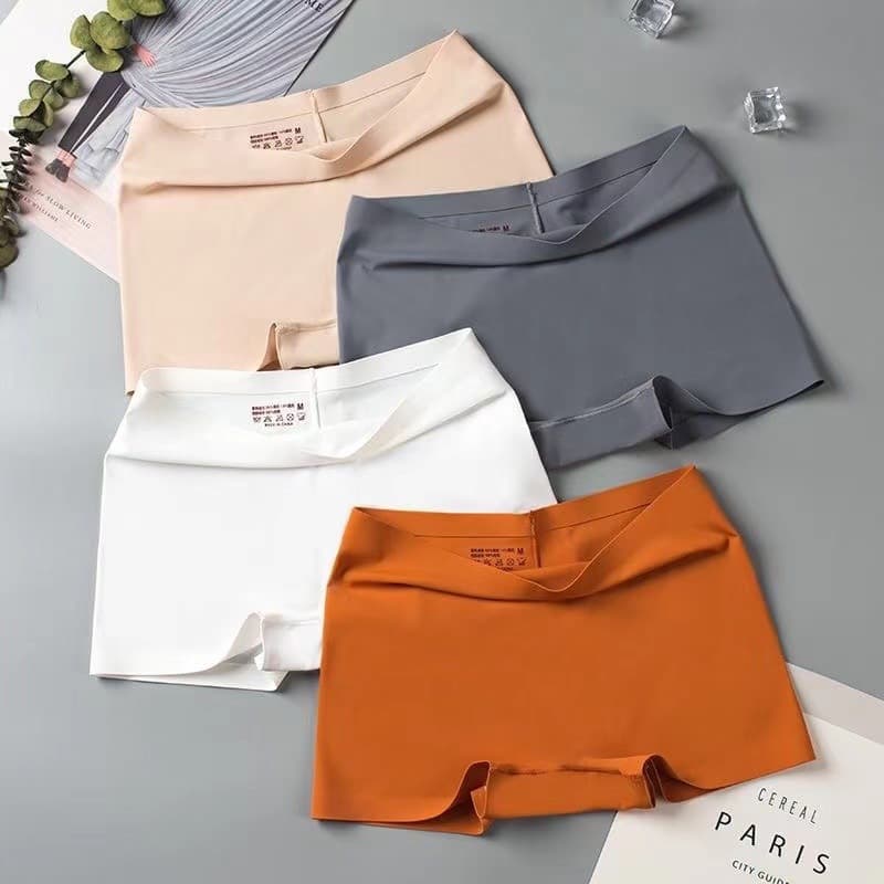 Mumian Village Ice Silk Seamless Underwear for Women, Pure Cotton Crotch Antibacterial Boxer Briefs, Women's Safety Pants, Four-Corner Anti-Exposure Thin Style