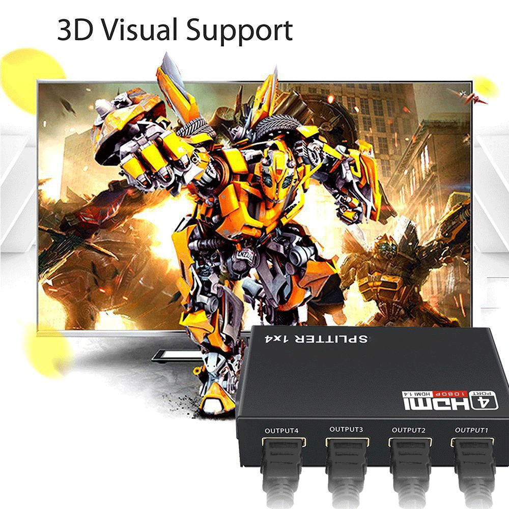 Cross-border HDMI 1x4 Splitter, 1 Input 4 Output 1-to-4 Version 1.4 Distributor, 4K*2K Supports 3D