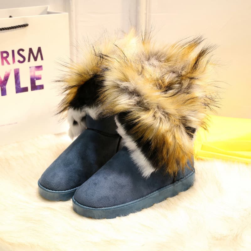 New Winter Snow Shoes, Thickened High Cotton Boots, Non-Slip Rabbit Fur Boots, Women's Fox Fur Snow Boots