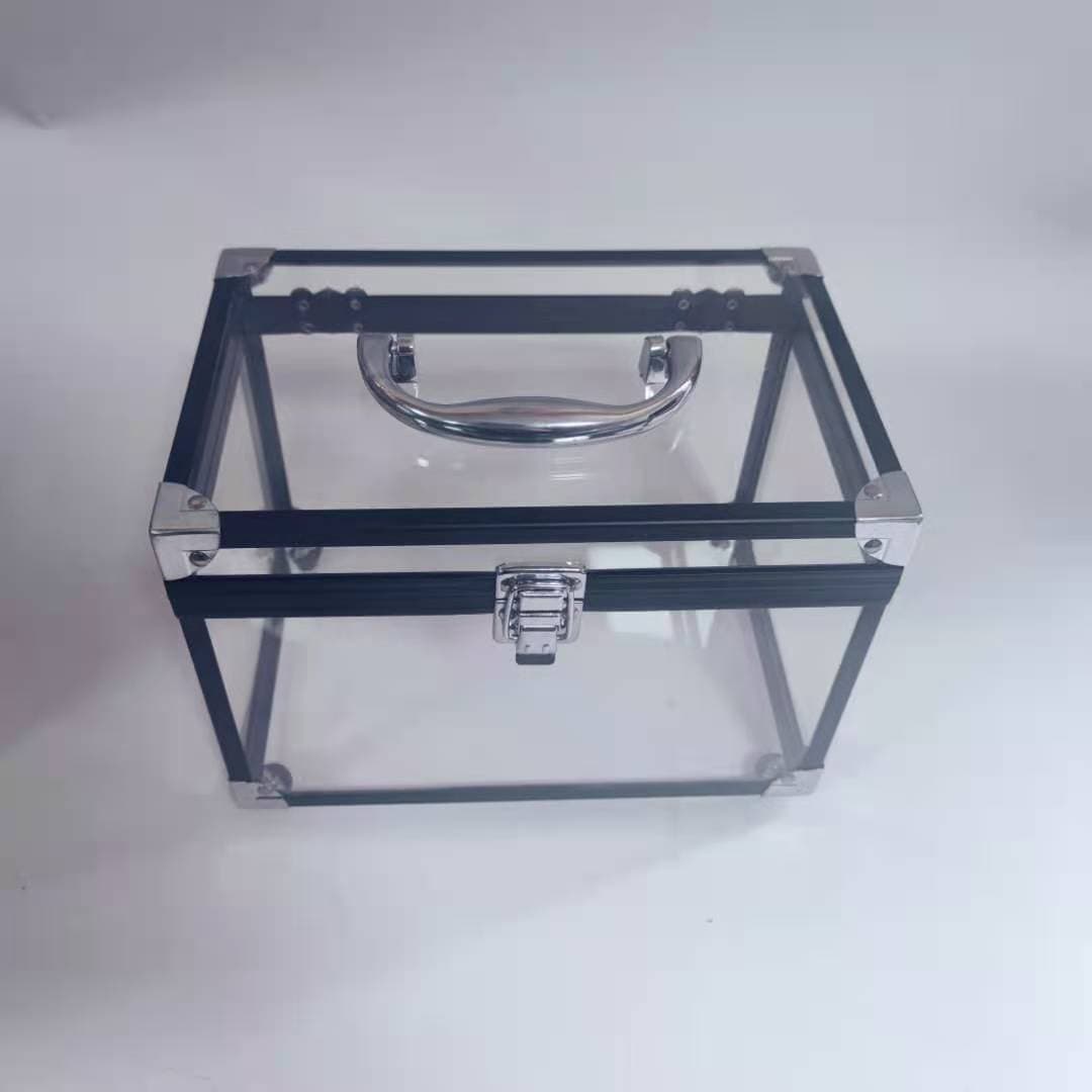 Aluminum alloy acrylic transparent cosmetic case for girls, compact portable cosmetic bag, fashionable beauty storage box