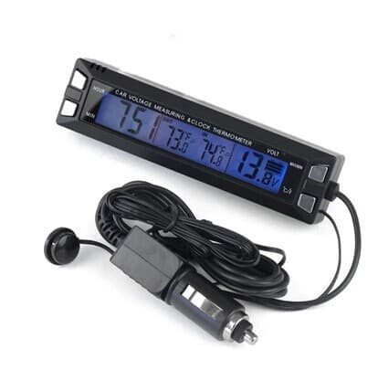 EC30 Car Clock with Luminous Display, Car Thermometer and Voltmeter, Interior and Exterior Temperature and Voltage Alarm