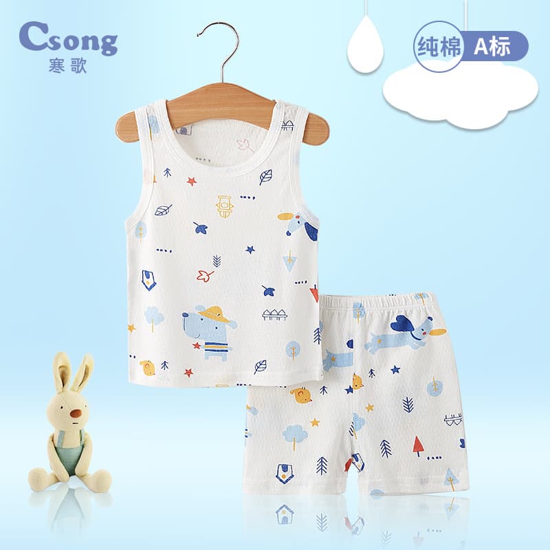 Baby cotton vest shorts set summer thin sleeveless two-piece set for baby girl baby boy summer pajamas