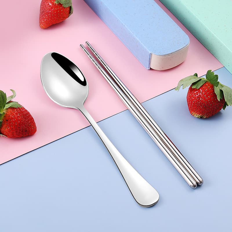 304 Stainless Steel Cutlery 3-Piece Set Portable Case with Chopsticks, Spoon, Fork for Students, Office Workers, Travel Gift Set