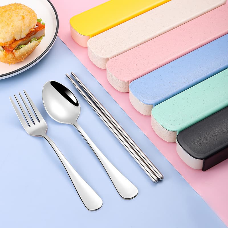 304 Stainless Steel Cutlery Three-Piece Set Portable Case, Chopsticks Spoon Fork Student Office Worker Travel Gift Set