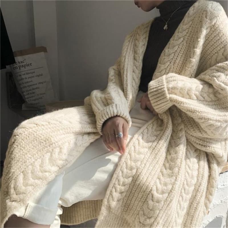 Women's Loose Knit Cardigan Sweater 2021 New Fall Winter Casual Style Open Front Sweater Women