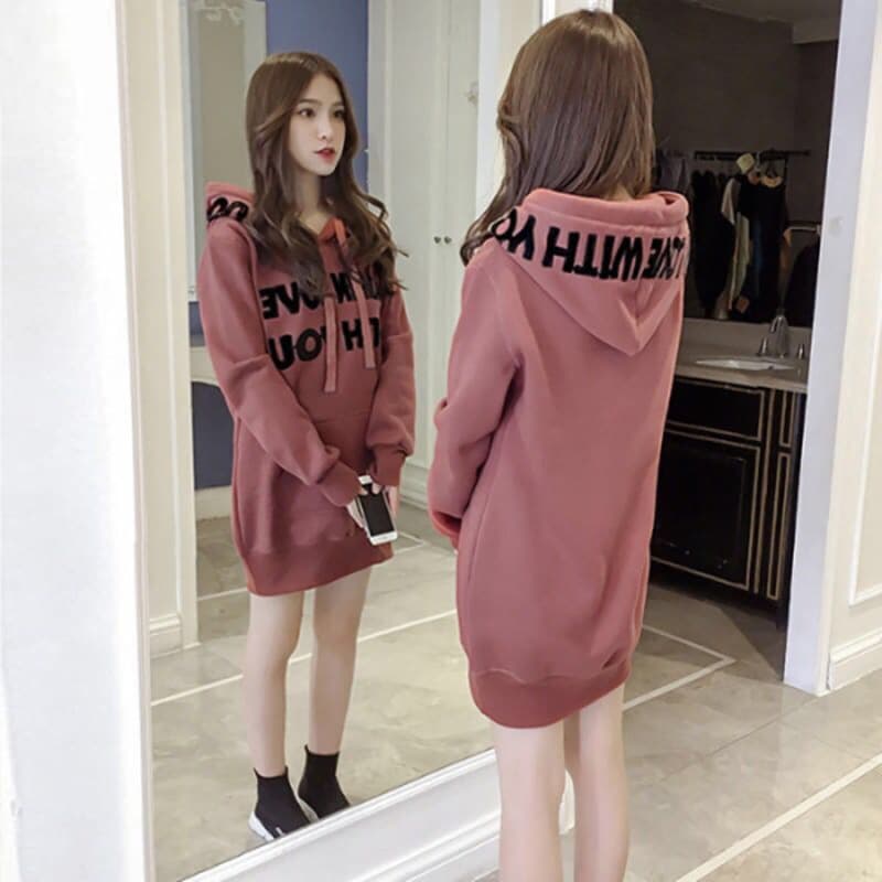 Sweatshirt Women's Hooded Korean Version 2025 Autumn/Winter New Mid-Length Fleece-Lined Loose Coat Student Top Trendy