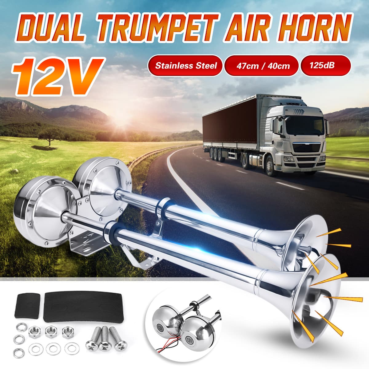 High Quality Rust-proof Car Dual Pipe Single Pipe Stainless Steel Horn Electric Boat Horn Automobile Accessories