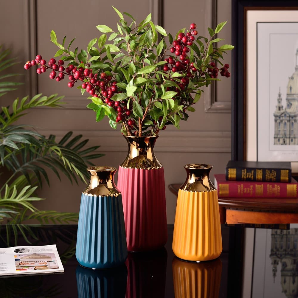 Simple Light Luxury Morandi Red Green Gold Ceramic Vase Flower Vessel Art Craft Home Decoration Ornament Arctic Craft
