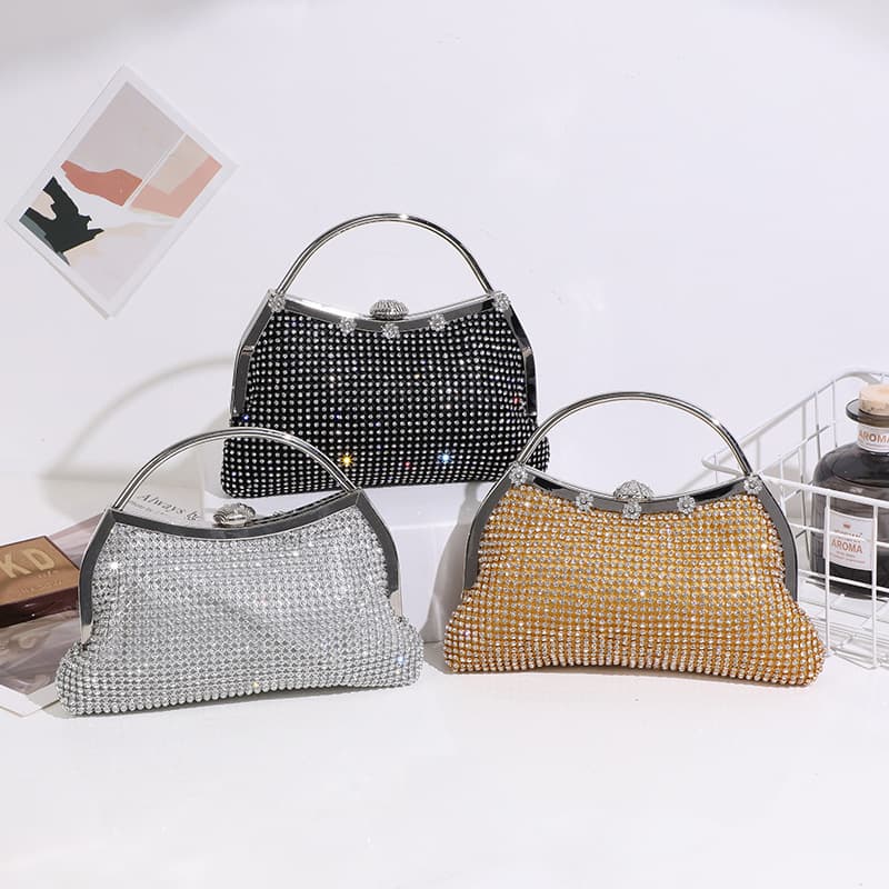 Cross-border Clutch Bag for Women, Handmade Rhinestone Evening Gown Banquet Bag, Shiny Chain Fashion Trendy Handbag