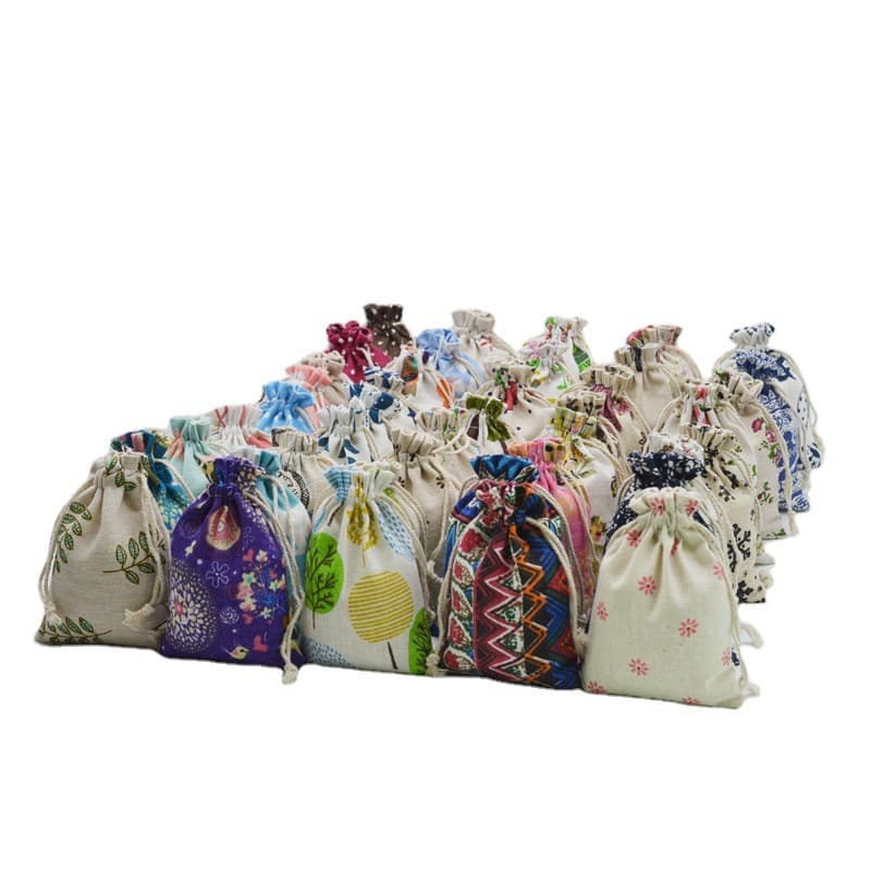 Printed Cotton Linen Drawstring Bag, Small Cotton Pouch for Sachets/ Mosquito Repellent Empty Pack, Herb Packaging Bag, Stock Available