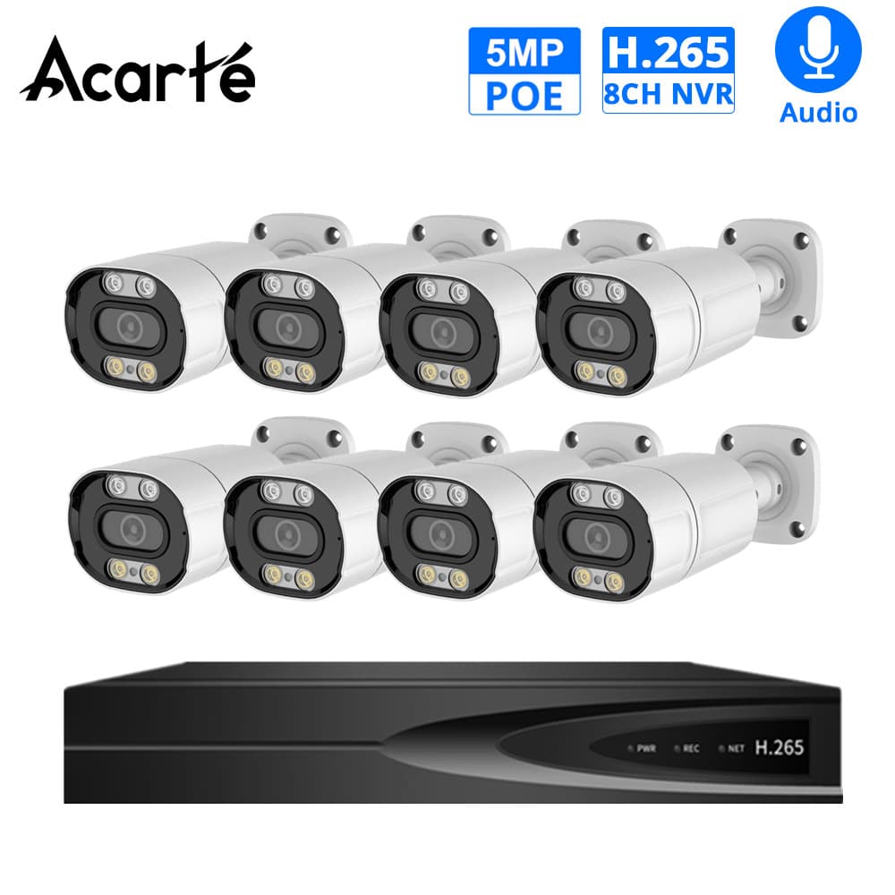 Acarte 5MP fullcolor poe cctv ip camera system surveillance camera set