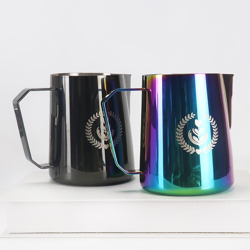 Manufacturer Direct Supply Coffee Frothing Cup Pointed Spout 304 Stainless Steel Frother Tool Patterned Coffee Frothing Jug