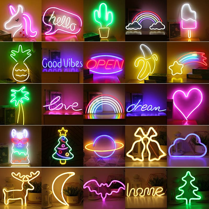 led moon cloud neon light lightning planet rainbow shape lamp creative table lamp room decoration night light