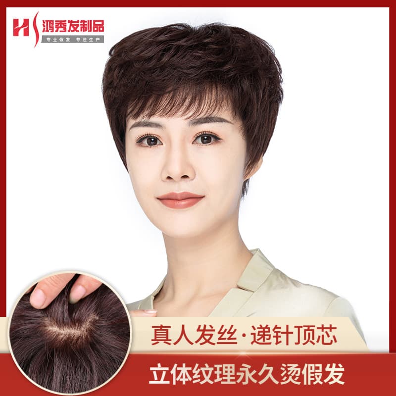 Women's Short Hair Full Head Wig Natural Hairstyle for Middle-Aged And Elderly Real Human Hair Mom Full Real Hair Wig