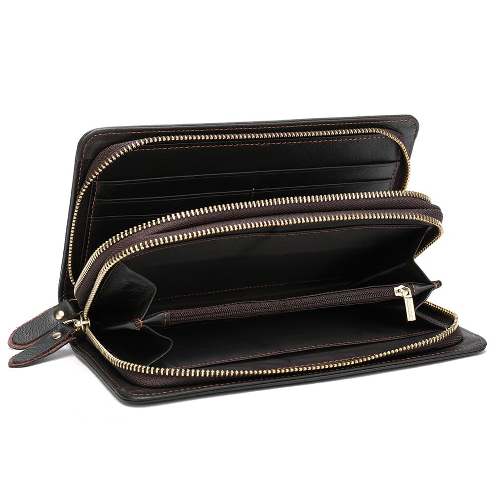 Wholesale Business Men's Wallet Long Genuine Leather Clutch Double Layer Zipper Money Clip Coin Purse Men 9069