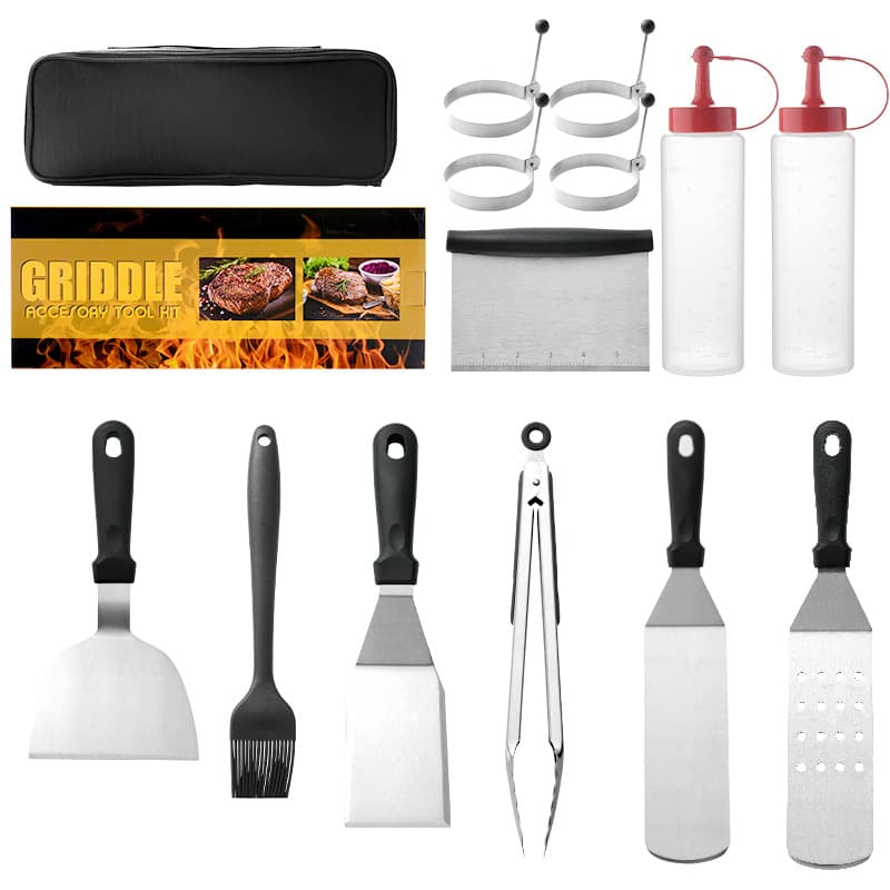 BBQ Stainless Steel Barbecue Tool Set, 12-Piece Set with Ketchup Bottles, Teppanyaki Grill Utensils
