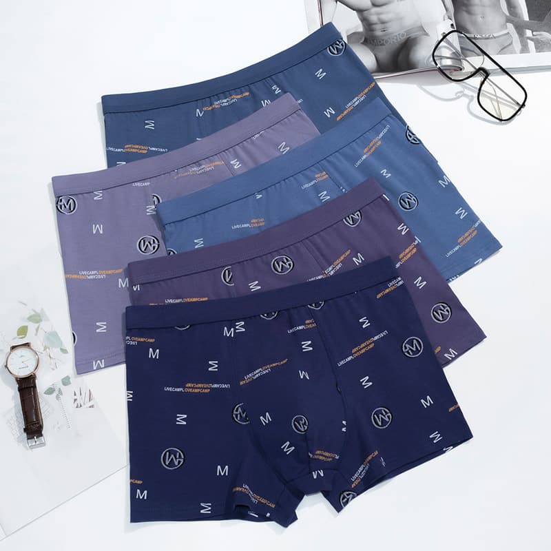 New Men's Pima Cotton Boxer Briefs Breathable Shorts Four-Corner Underpants Trendy Autumn Winter Wholesale