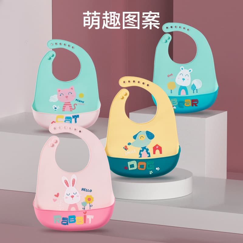Baby Bib Waterproof Silicone Drool Bib for Toddlers, Anti-Spit Up, Easy Clean