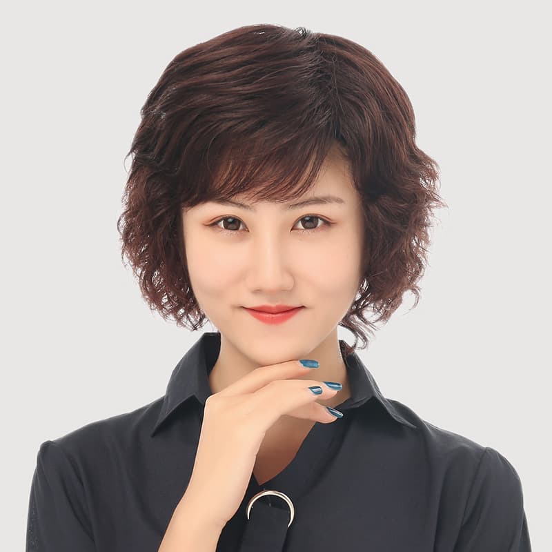 Wig for Women Short Full Head Wig Real Human Hair Middle-Aged Permed Wig Real Hair Fluffy Wig