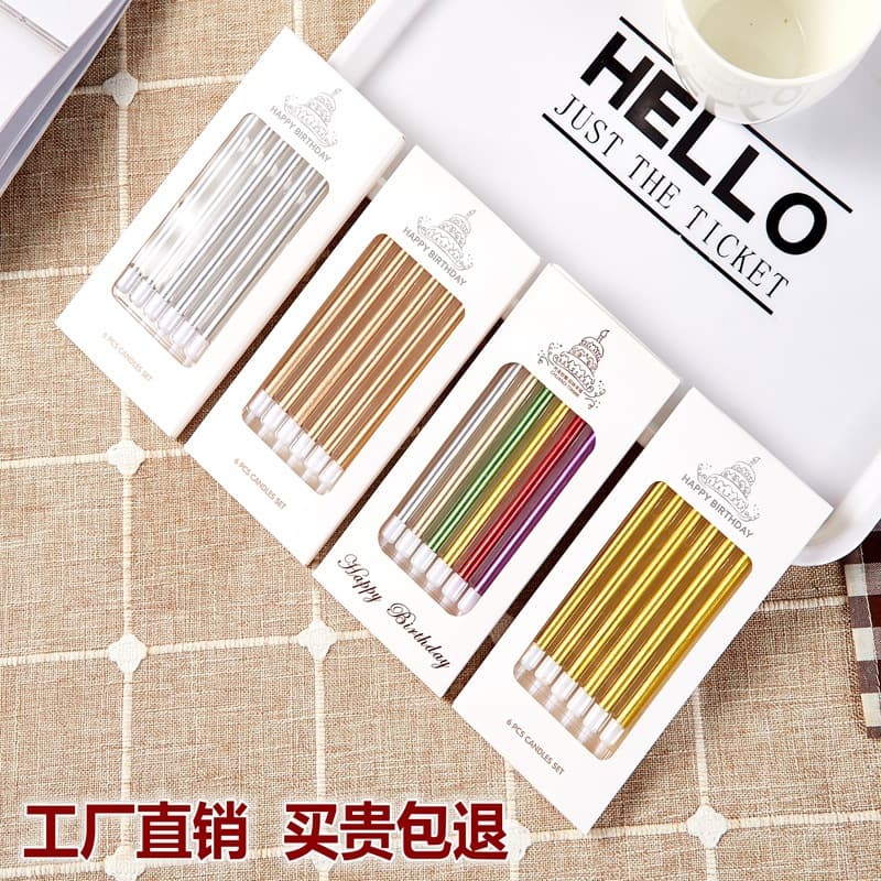Gold Thread Long Pole Pencil Candle Birthday Cake Decoration Thin Long Candle Party Lighting Stone Wax Column Shaped Wholesale Packaging