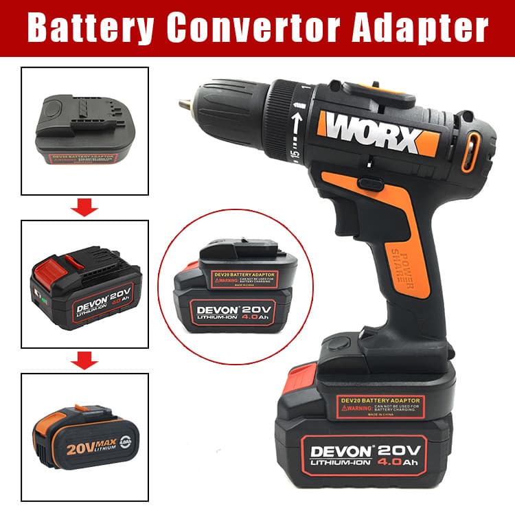 Converter Large DEV has 20V lithium battery to Vickers 20V 4pin tool (orange model)