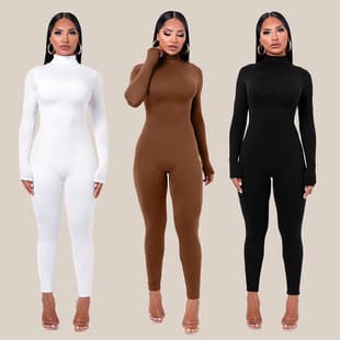 European and American Women's Amazon Cross-border Export Autumn and Winter New Solid Color Tight Sports Fitness Jumpsuit Women