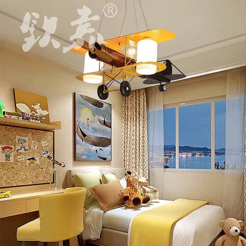 Children's Room Light, Boy and Girl Bedroom Pendant Light, Simple and Cute Cartoon Airplane Design, Living Room and Bedroom Children's Airplane Light
