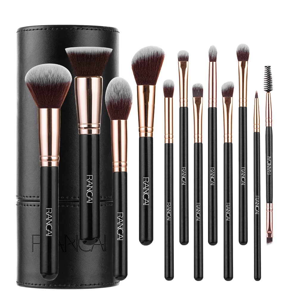 New 12-Piece Black Cylinder Makeup Brush Set Black Gold Eyeshadow Brush Multifunctional Makeup Tool Export Hot Seller