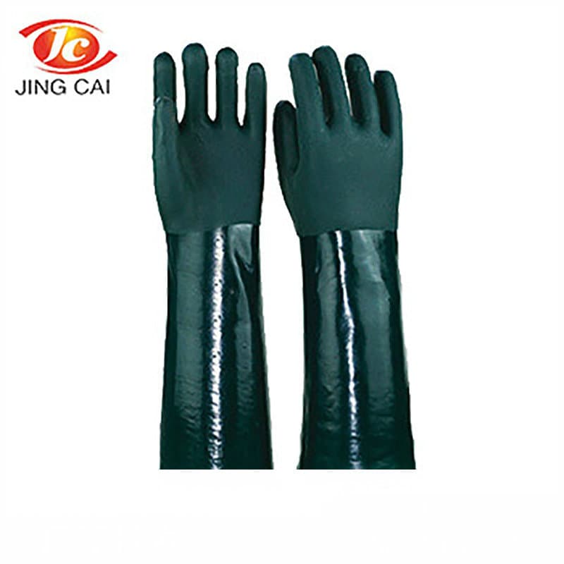 Manufacturer Wholesale 45cm Dark Green PVC Coated Protective Gloves, Anti-Slip, Wear Resistant, Waterproof, Practical Industrial Use