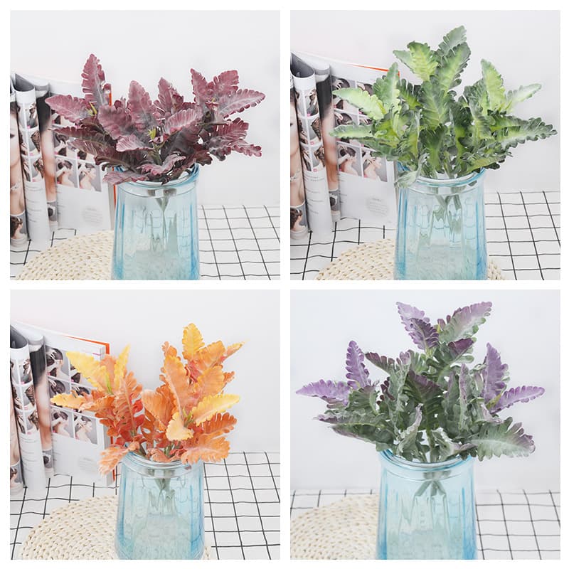 Flocked Silver Leaf Artificial Plant Fake Greenery Floral Arrangement Accessory Indoor Home Decoration Simulated Silver Ragwort