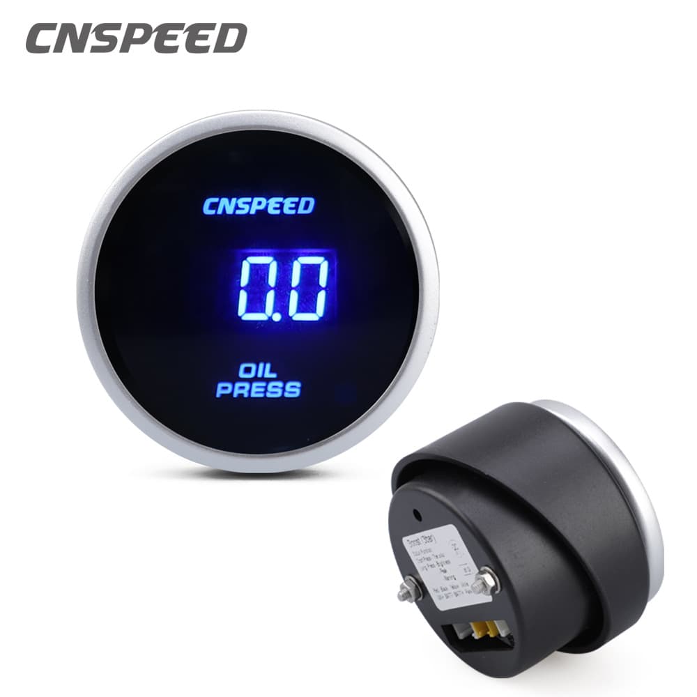 New 12/24V Car Modified Engine Oil Pressure Gauge 2-inch (52mm) Digital Blue Light Stepper Motor Oil Pressure Gauge