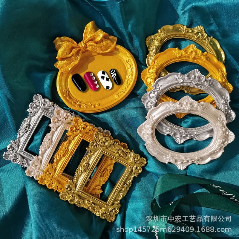 Gold Vintage Picture Frame Ins Nail Art Decoration European Style Internet Celebrity Ornament Photography Background Shooting Photo Prop