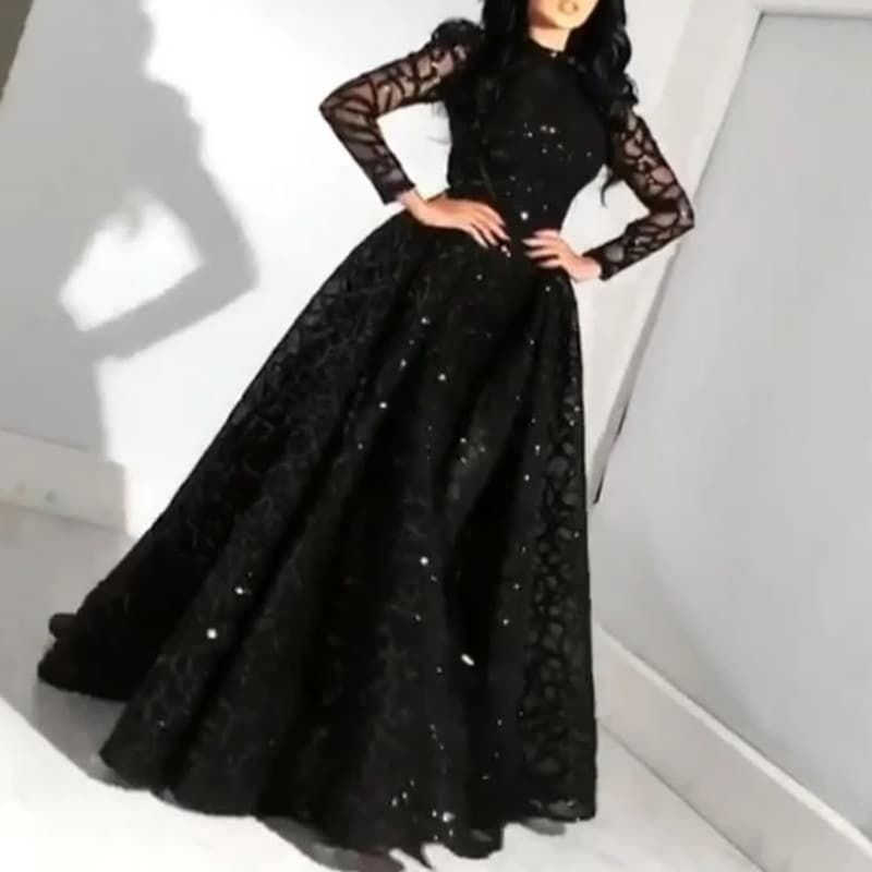 2025 Cross-Border Spring and Summer New European and American Clothing Sexy and Fashionable Long-Sleeved Gold-Sequin Dress Mesh Long Skirt Dress