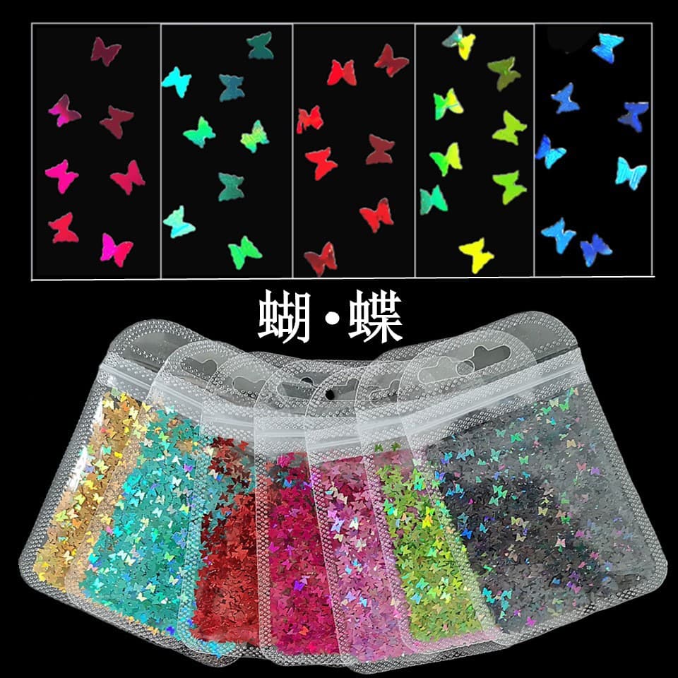Cross-Border Supply Thin Laser 3mm Butterfly Sequins 60 Colors Butterfly Nail Pieces Fluorescent Christmas Decoration Materials