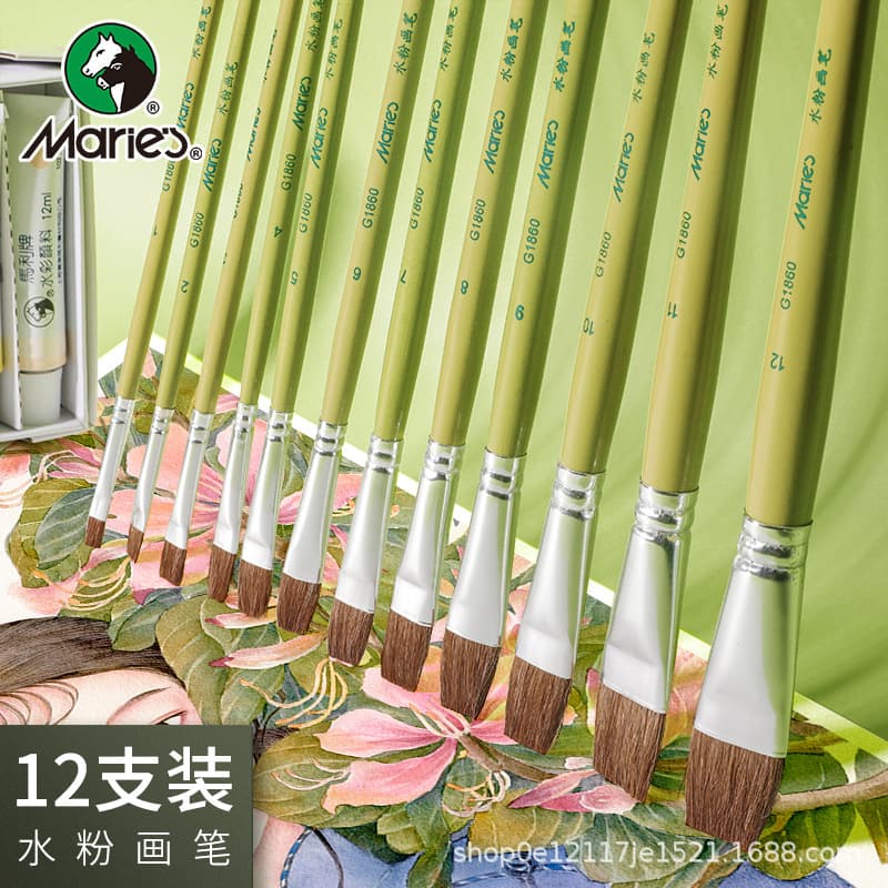 Marie's G1860 Sable Watercolor Brush Flat Head Oil Painting Brush Acrylic Brush Set Gouache Brush