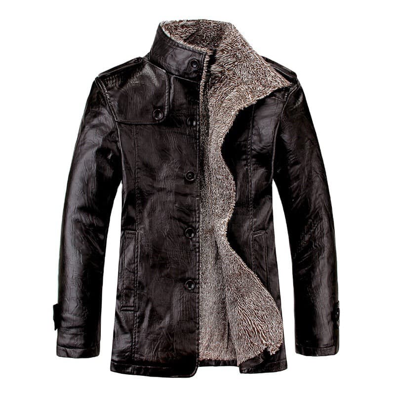 In Stock Cross-Border Large Size Leather Jacket for Men Autumn Winter Fur Collar Coat Dad Style Leather Jacket 7XL 8XL