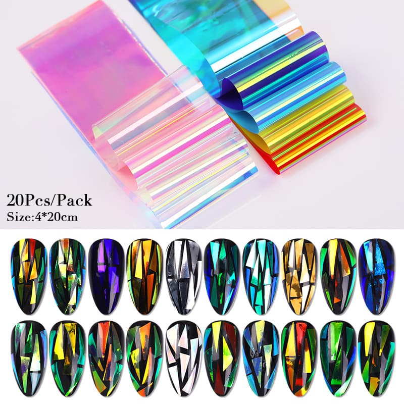 Cross-border Best-selling Nail Art Starry Sky Paper Nail Decoration Set Candy Starry Sky Paper 20 Styles Laser Starry Sky Paper in Bag