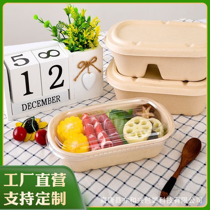 Disposable pulp meal box fruit salad biodegradable sushi rice box light meal with lid flight takeaway packaging box