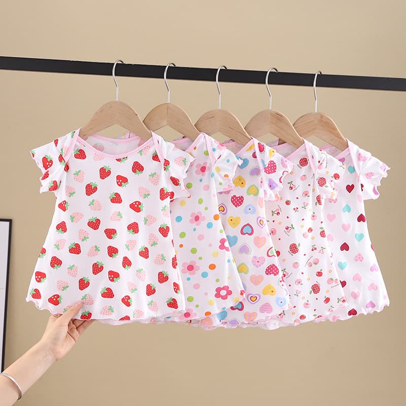 Factory supply girls' summer cotton short-sleeve baby dress for cross-border e-commerce, girls' dress sizes 1-2-3