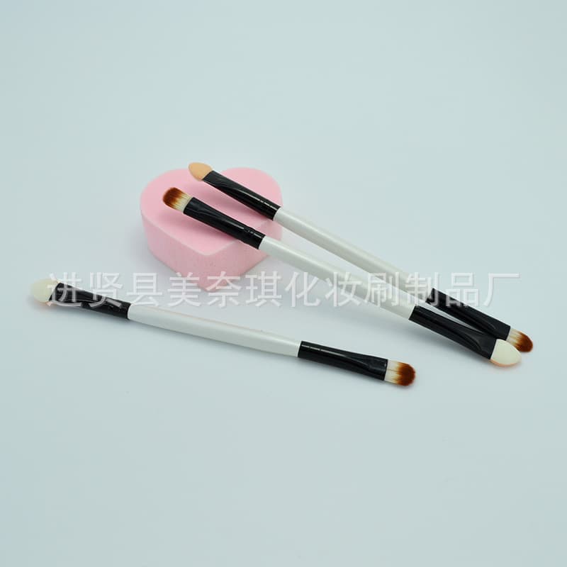 Meinaiqi Wooden Handle Double-Ended Brush OPP Bagged Double-Ended Makeup Brush Multiple Styles Available for Factory Sales