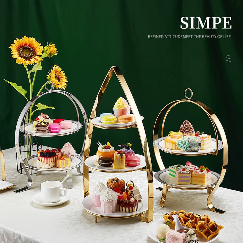 European-style stainless steel afternoon tea three-layer snack stand high-end restaurant dessert stand hotel tea break fruit plate cake stand