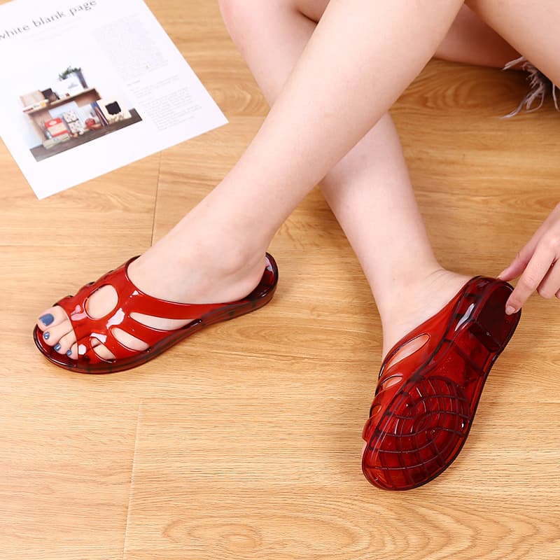 Transparent Plastic Slip-On Shoes Comfortable Home Bathroom Slippers for Women Thick Heel Casual PVC Slippers Summer Sandals