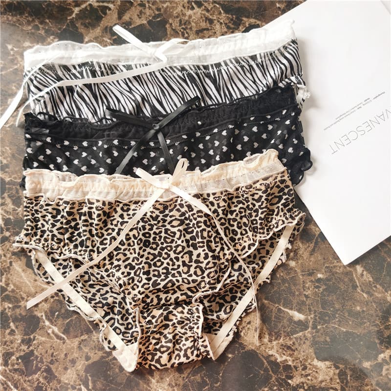 [80-130] 1629 Leopard Print Sexy Lace Layered Cute Low-Rise Women's Panties